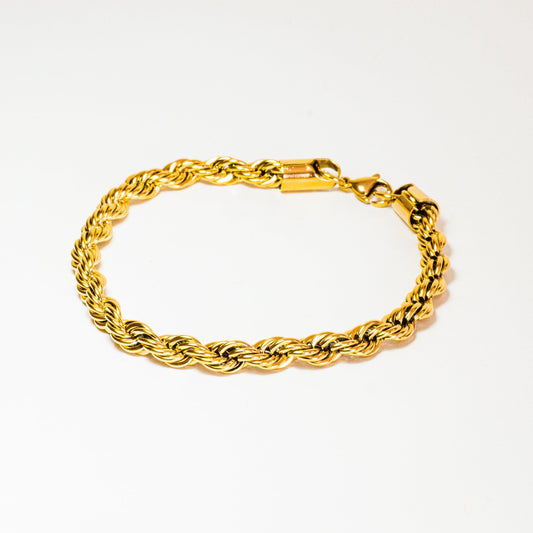 Pulseira Cordão Baiano Grossa 5mm 18cm Aço Dourada - Monterrier