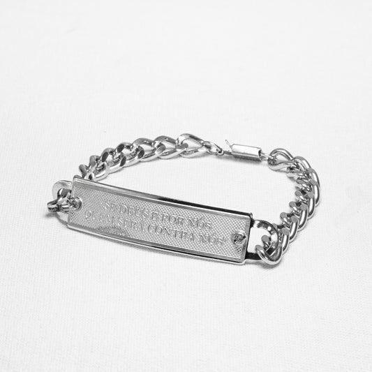 Pulseira Masculina Frase Versículo Bíblico Placa Aço Inoxidável 20cm - Monterrier