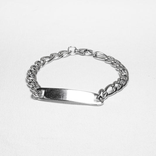 Pulseira Masculina Fígaro Placa para Gravação Aço Inoxidável 20cm - Monterrier