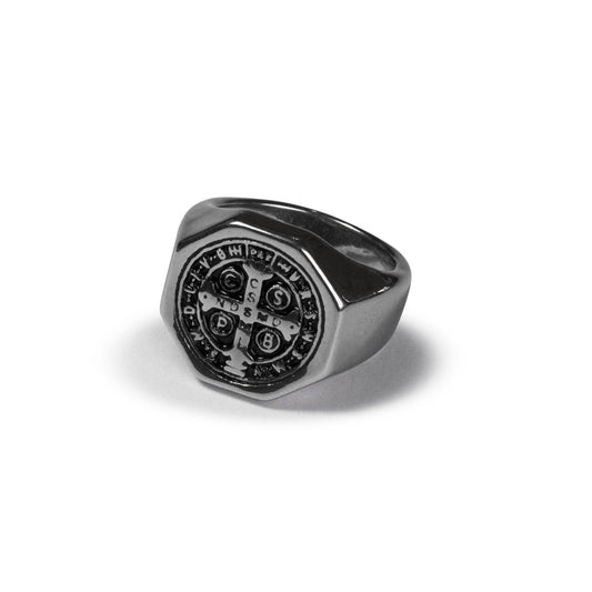 Anel Masculino Cruz Sagrada de São Bento em Aço Inoxidável - Monterrier