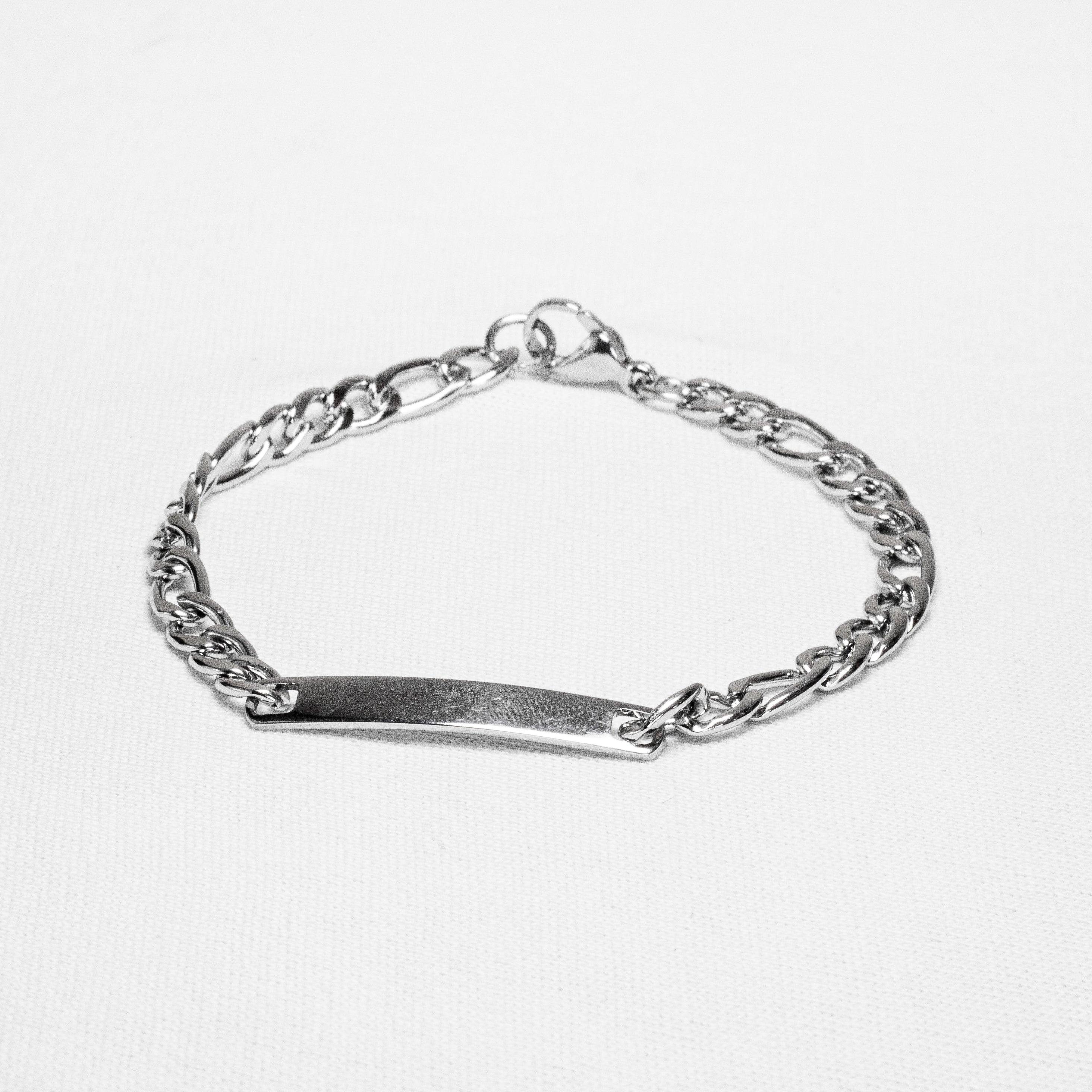 Pulseira Masculina Fígaro Placa para Gravação Aço Inoxidável 20cm - Monterrier