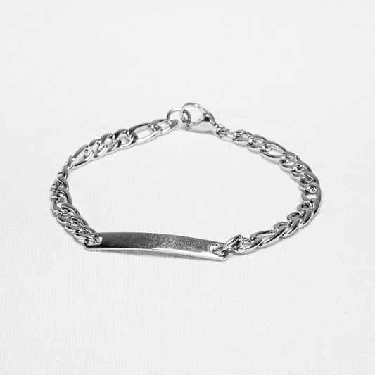 Pulseira Masculina Fígaro Placa para Gravação Aço Inoxidável 20cm - Monterrier