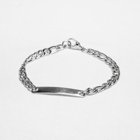 Pulseira Masculina Fígaro Placa para Gravação Aço Inoxidável 20cm - Monterrier