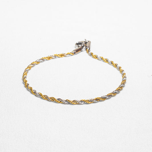 Pulseira Trançada Dourado e Prata Aço Inoxidável 20cm - Monterrier