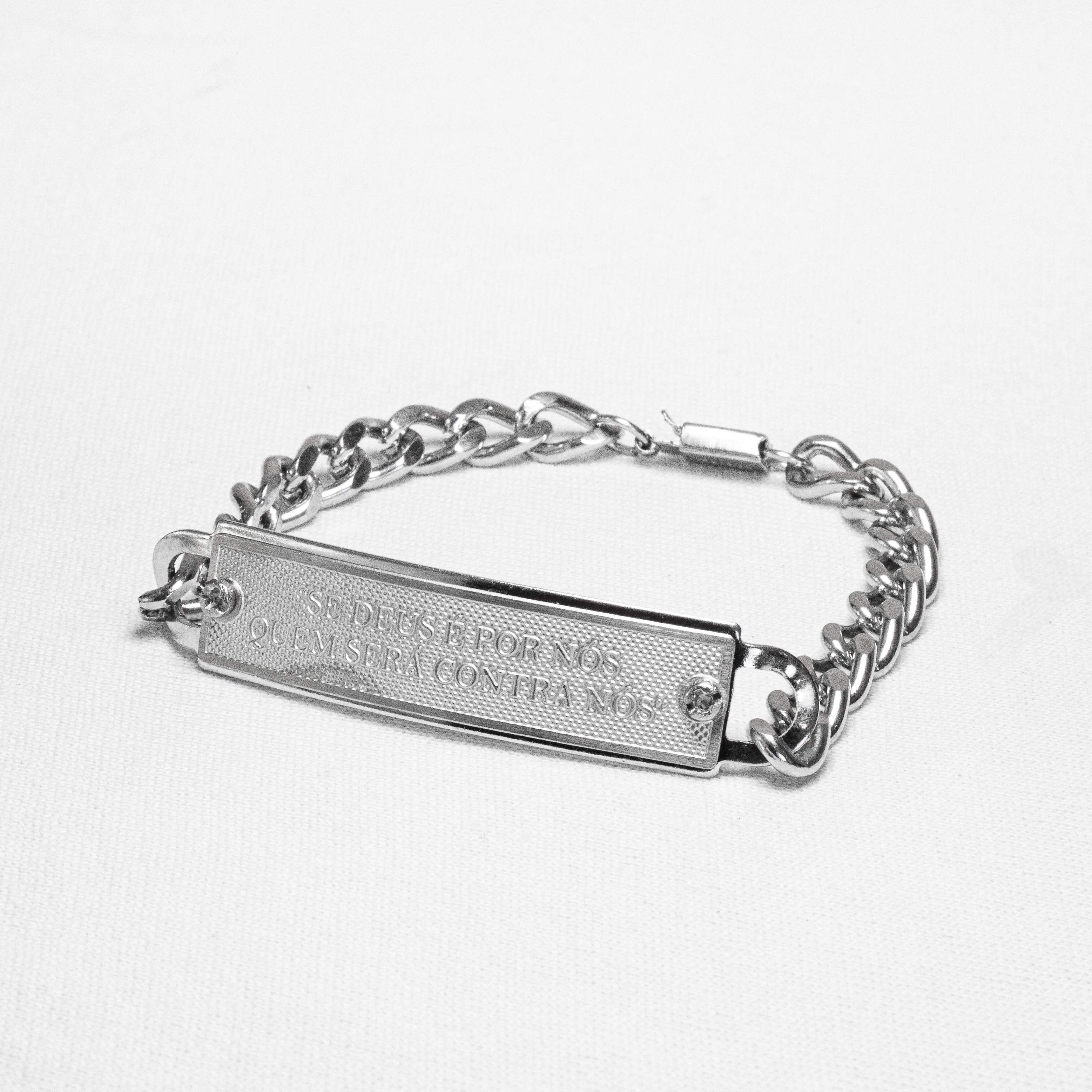 Pulseira Masculina Frase Versículo Bíblico Placa Aço Inoxidável 20cm - Monterrier