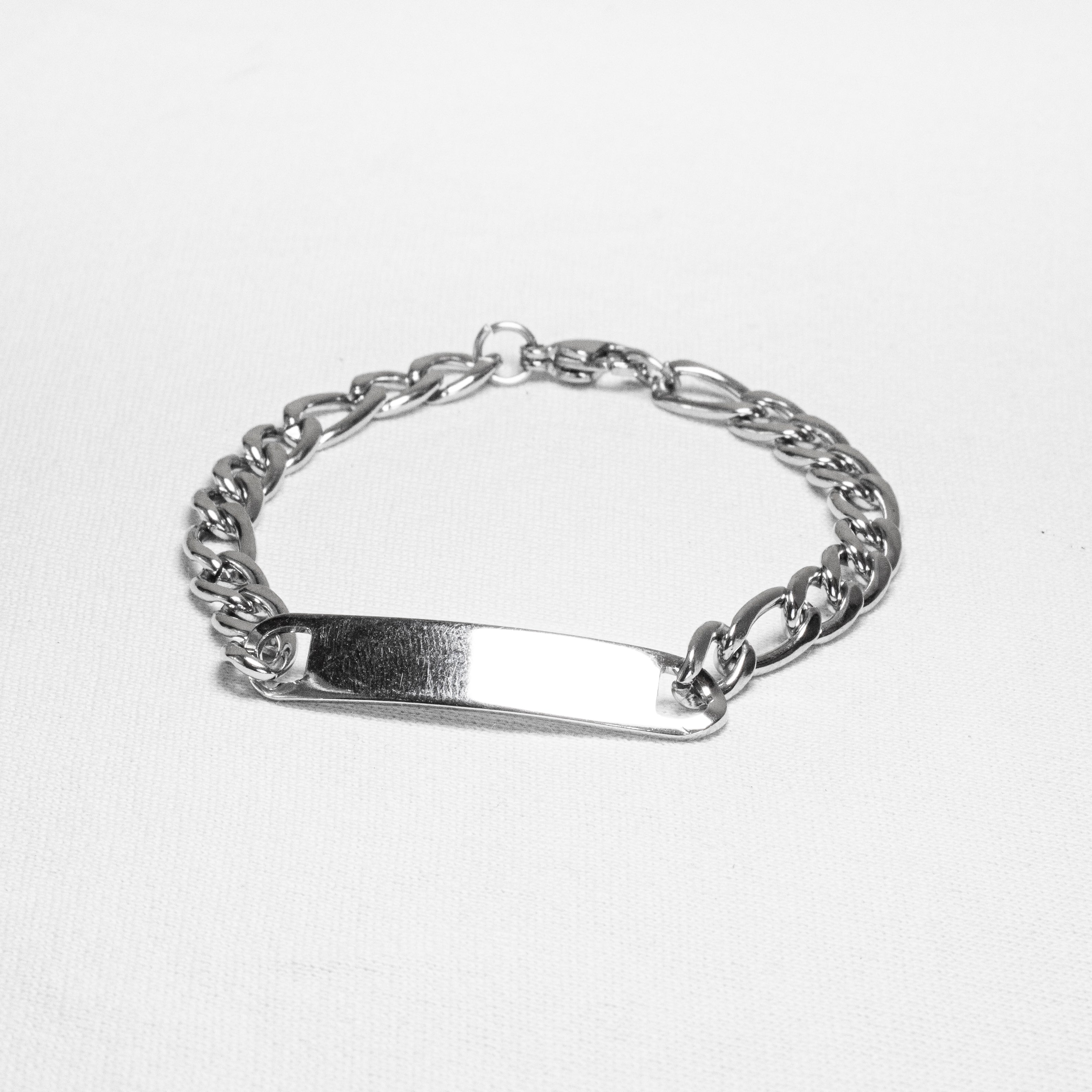 Pulseira Masculina Fígaro Placa para Gravação Aço Inoxidável 20cm - Monterrier