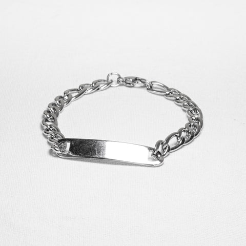 Pulseira Masculina Fígaro Placa para Gravação Aço Inoxidável 20cm - Monterrier