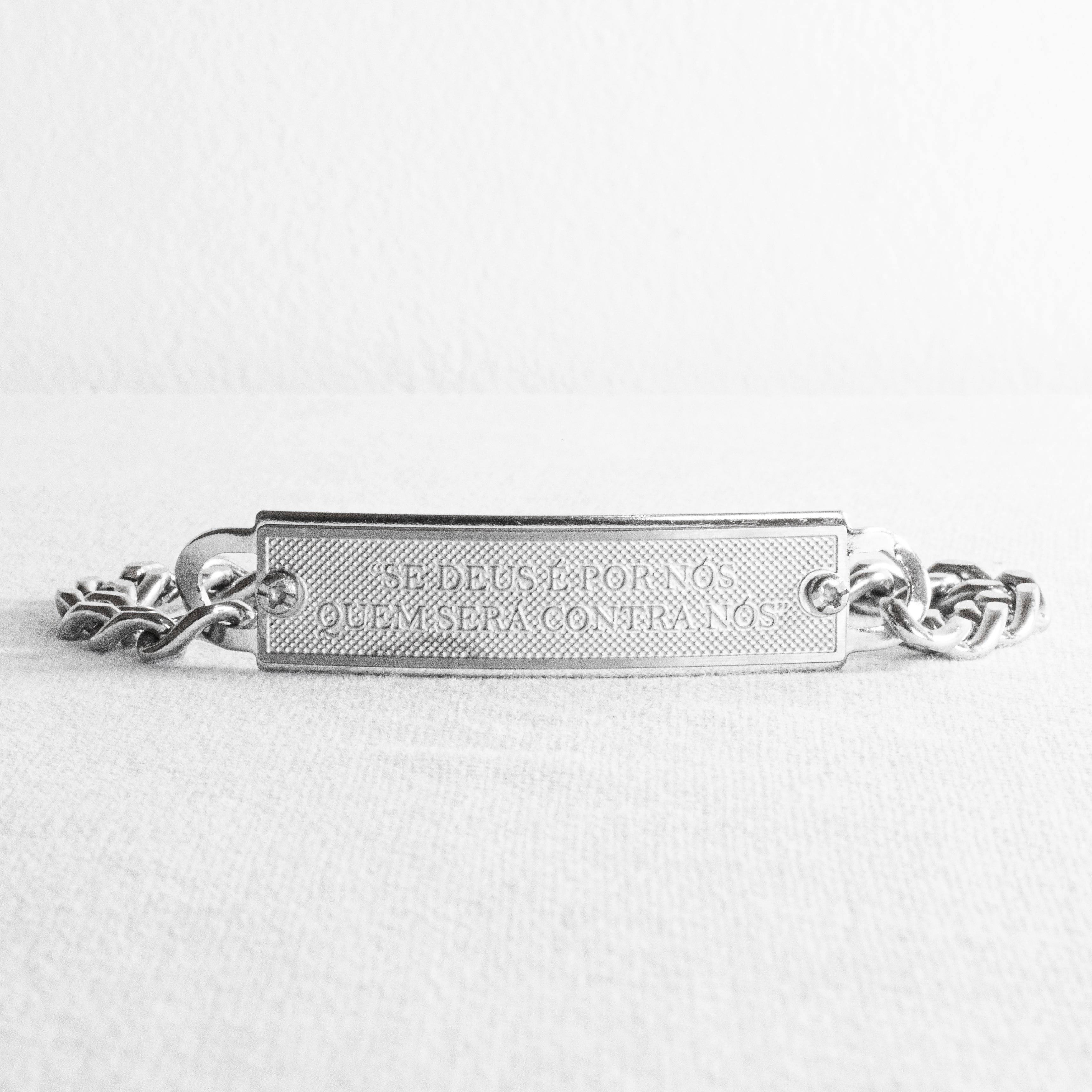 Pulseira Masculina Frase Versículo Bíblico Placa Aço Inoxidável 20cm - Monterrier
