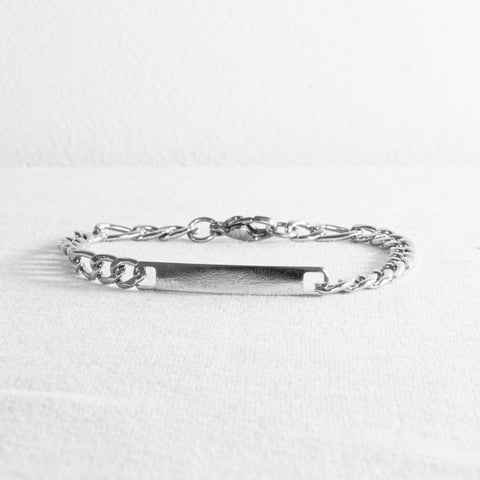 Pulseira Masculina Fígaro Placa para Gravação Aço Inoxidável 20cm - Monterrier
