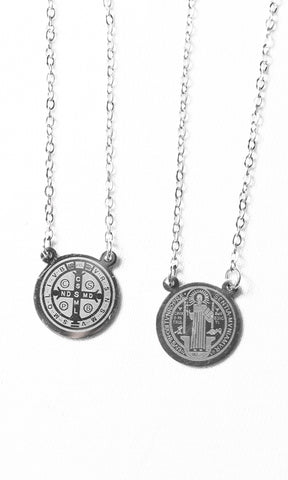 Escapulário Prata Medalha de São Bento Aço Inoxidável - Monterrier