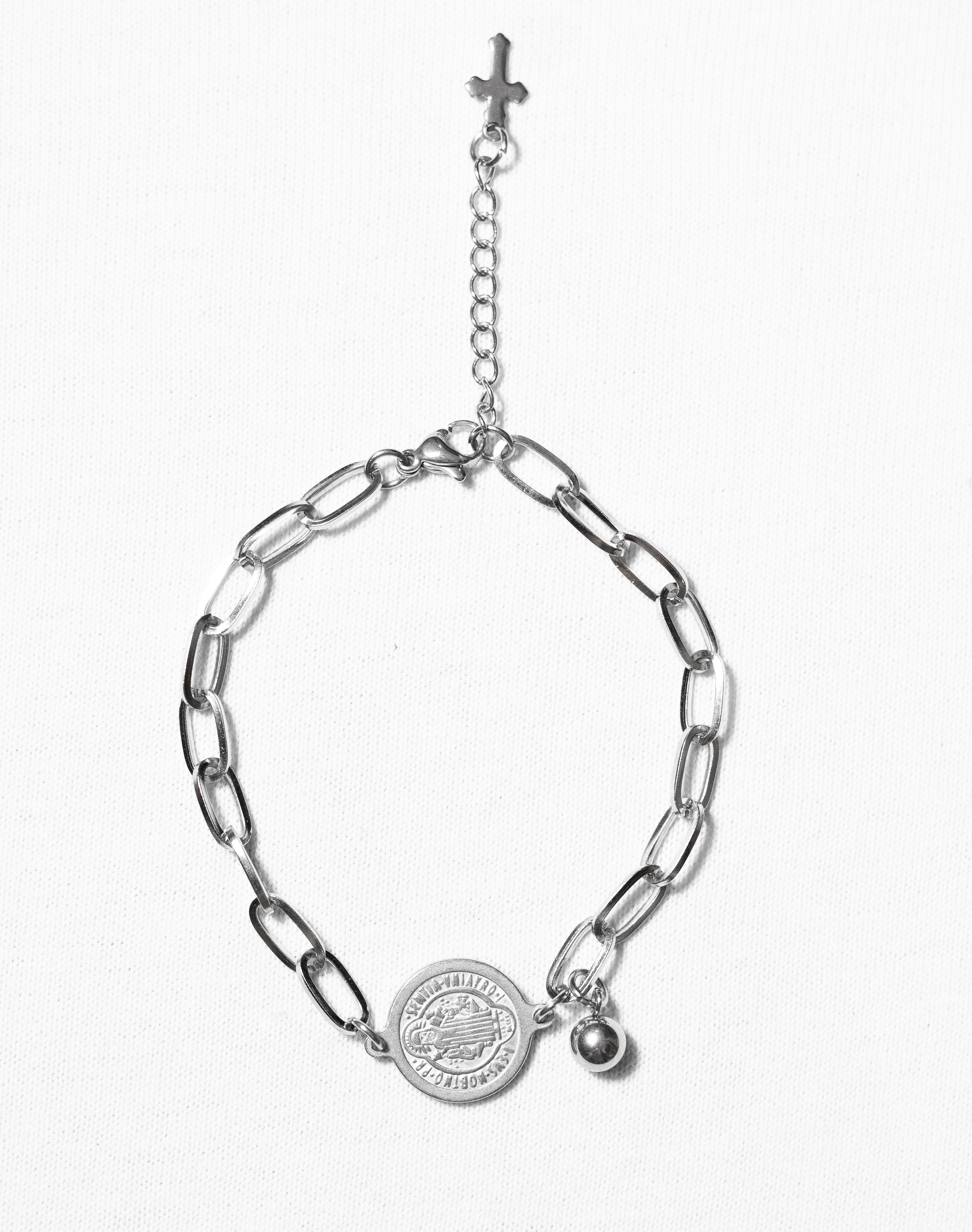 Pulseira Medalha de São Bento Ajustável Aço Inoxidável 22cm - Monterrier