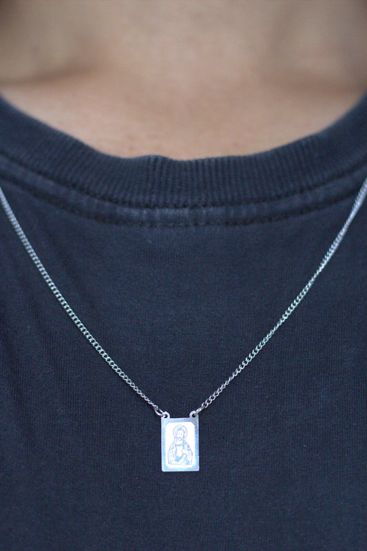 Escapulário Masculino Sagrado Coração de Jesus e Nossa Senhora Aparecida Aço Inoxidável - Monterrier