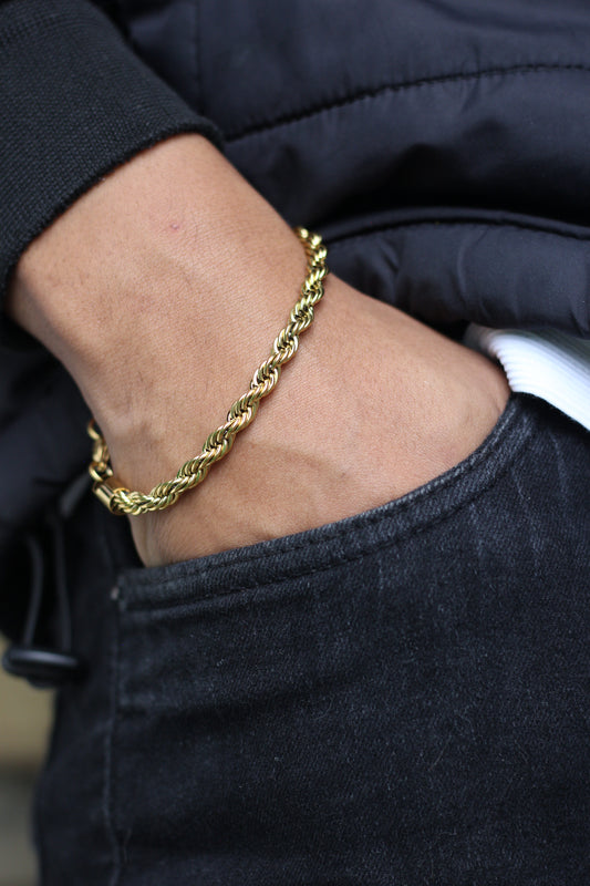 Pulseira Cordão Baiano Grossa 5mm 18cm Dourada - Monterrier