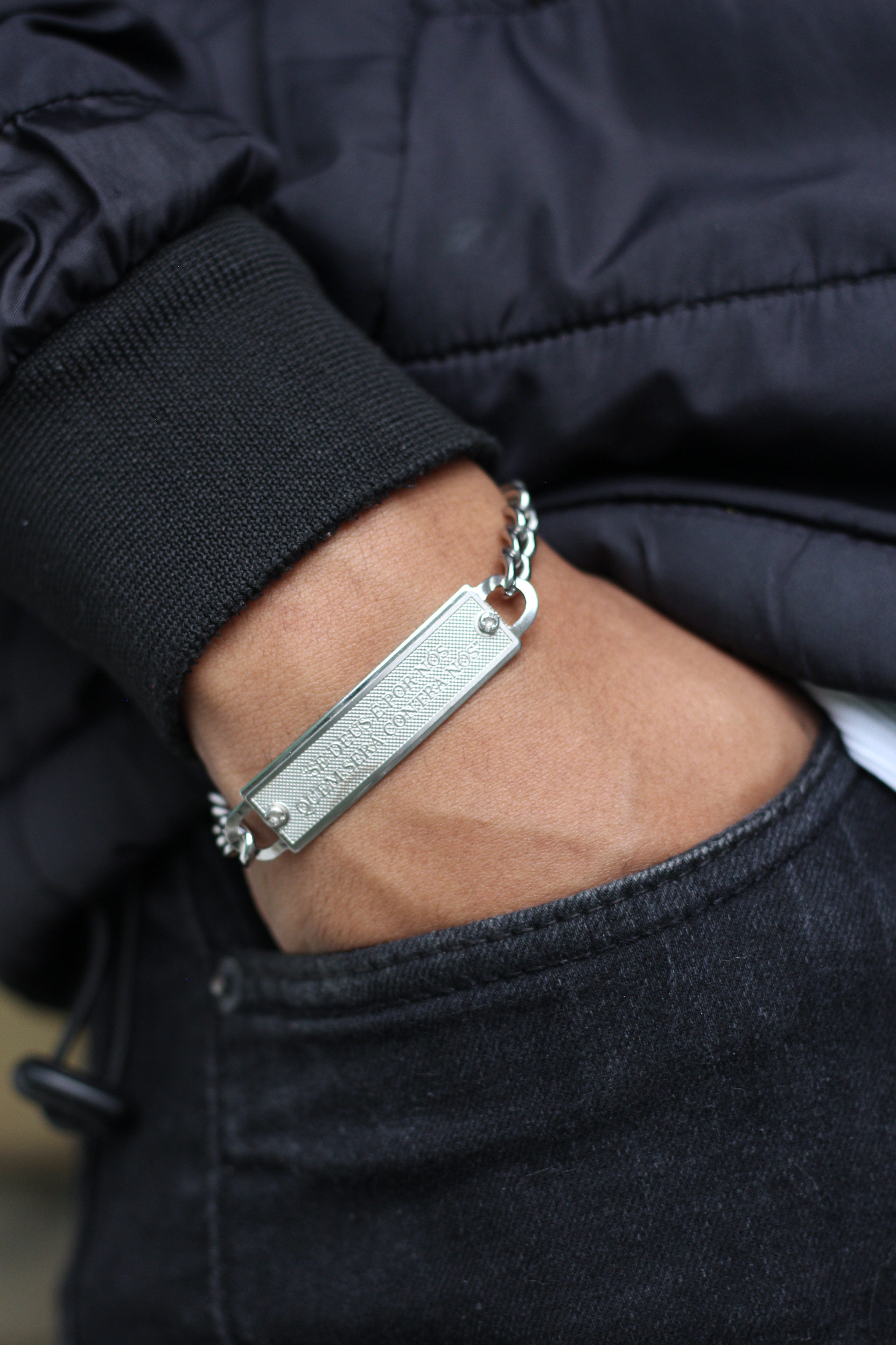 Pulseira Masculina Frase Versículo Bíblico Placa 20cm - Monterrier