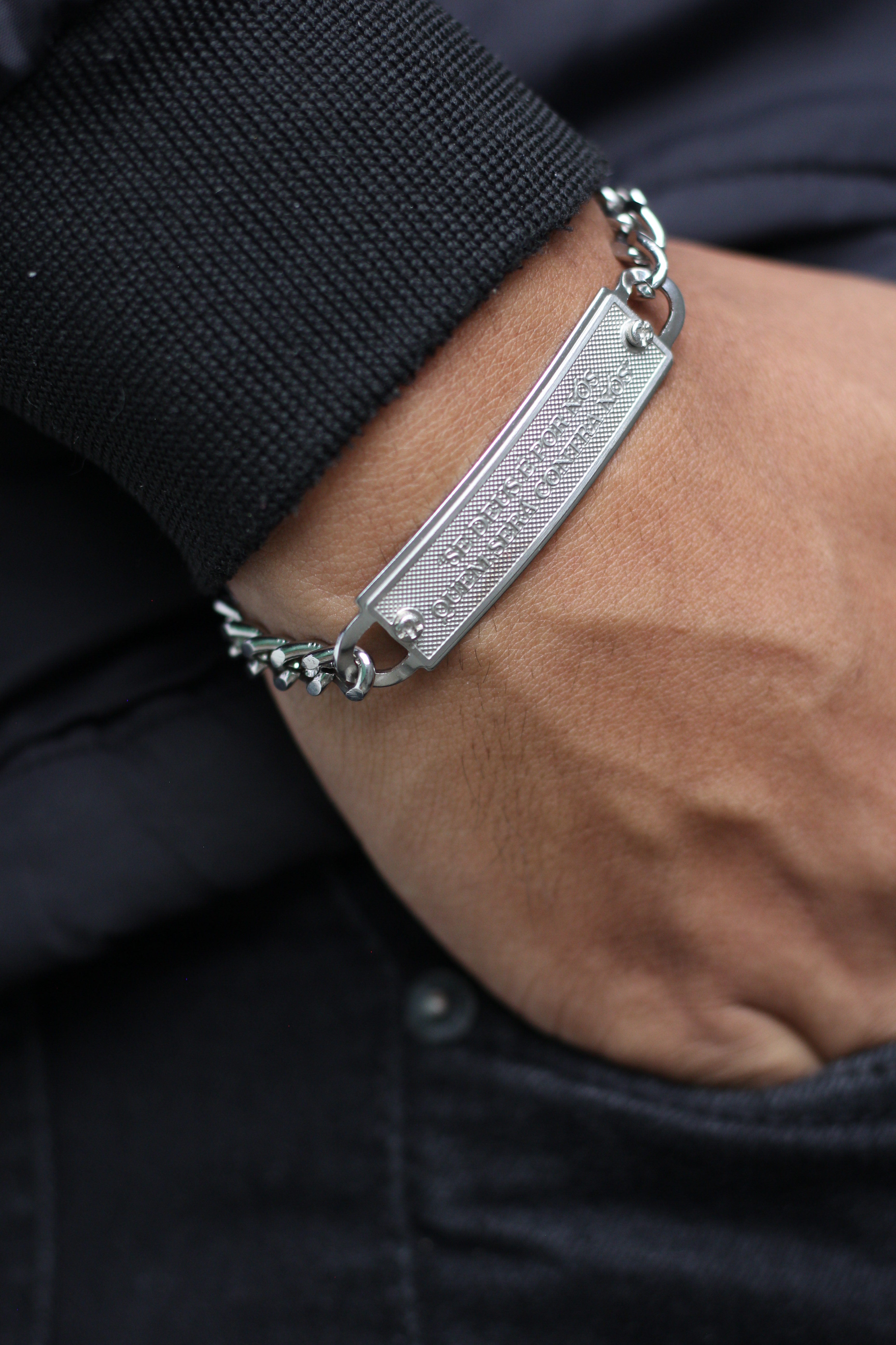 Pulseira Masculina Frase Versículo Bíblico Placa 20cm - Monterrier