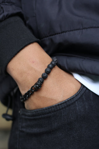 Pulseira Pedra Vulcânica Crânio Caveiras - Monterrier