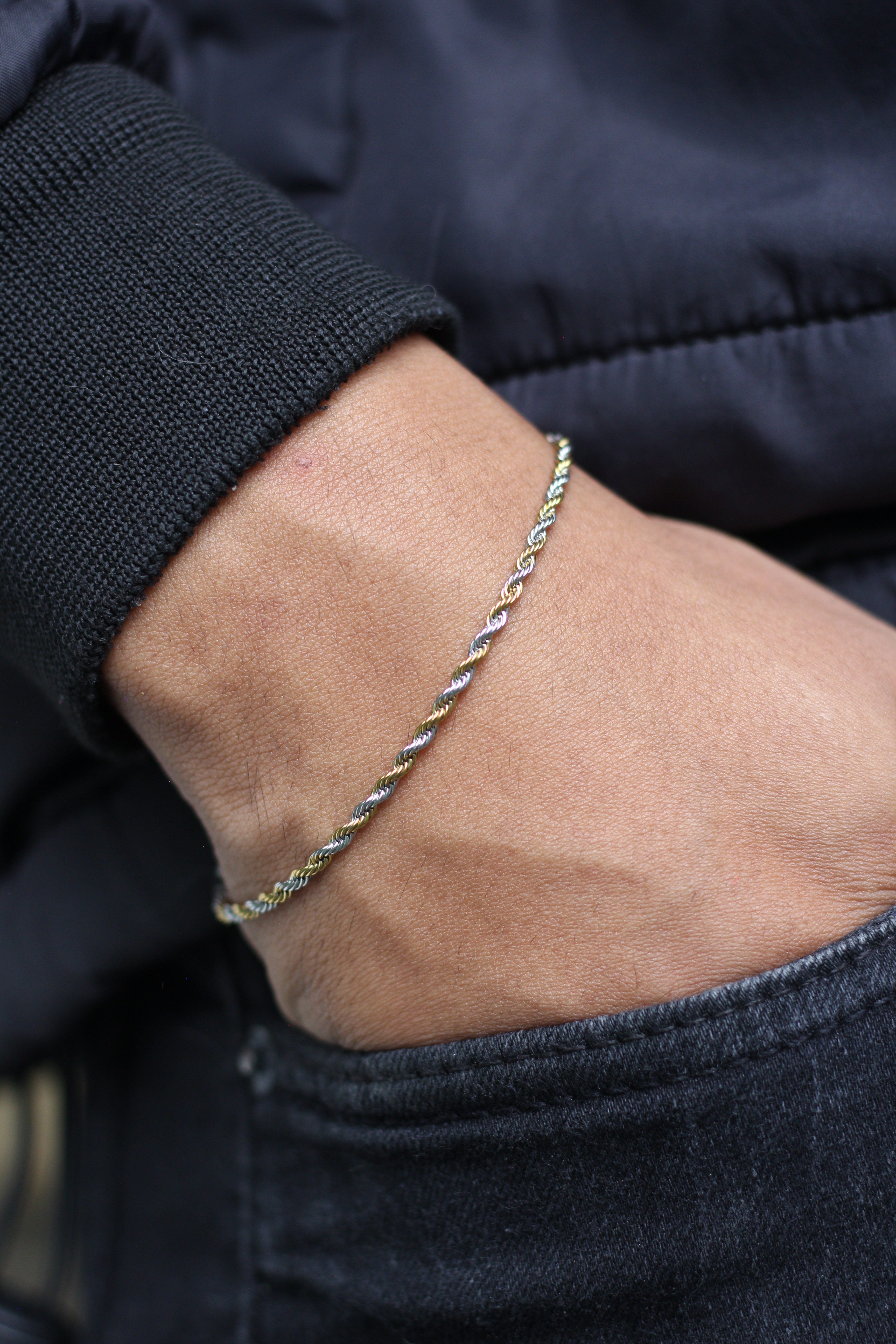 Pulseira Trançada Titan Dourado e Prata 20cm - Monterrier