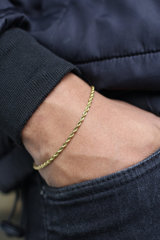 Pulseira Cordão Baiano Fina 2.5mm 18cm Dourada