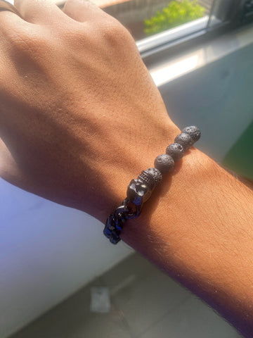 Pulseira Pedra Vulcânica Crânio Caveiras