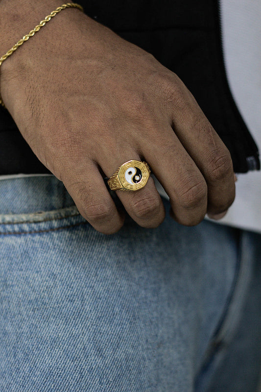 Anel Masculino Yin Yang Dourado - Monterrier
