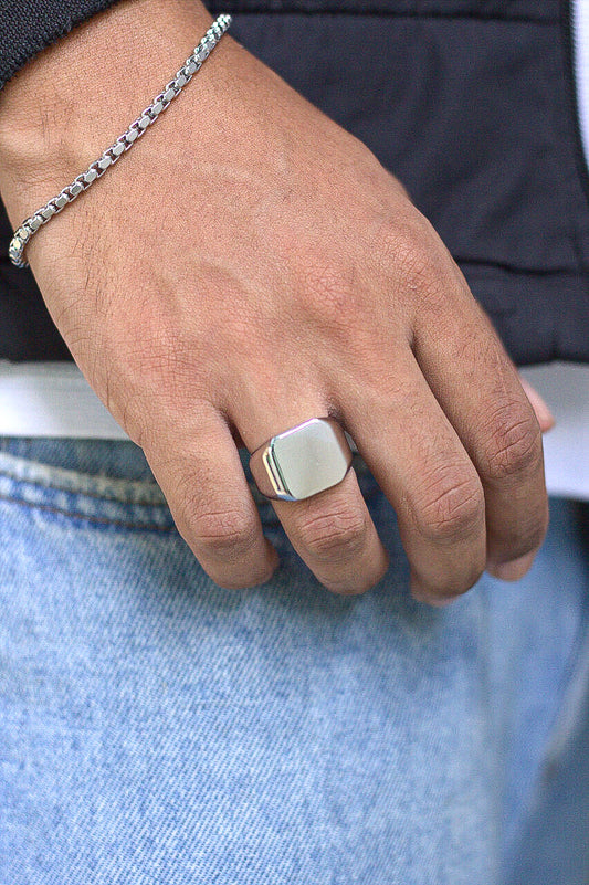 Anel Masculino Prata Quadrado - Monterrier