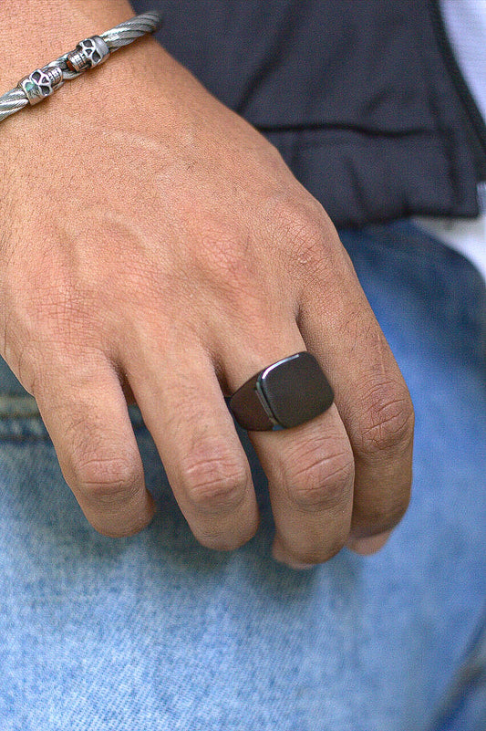 Anel Masculino Minimalista Preto - Monterrier
