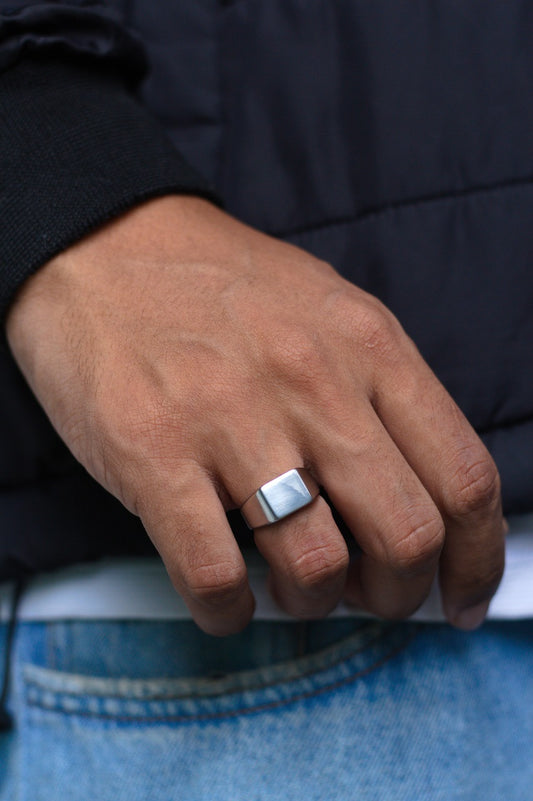 Anel Masculino Prata Flat Quadrado