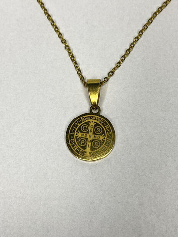 Colar Corrente com Pingente Medalha São Bento Dourada Aço Inoxidável 60cm - Monterrier