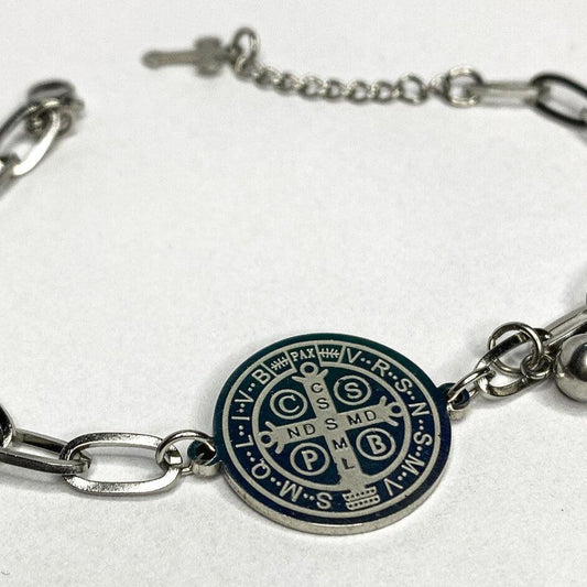 Pulseira Medalha de São Bento Aço Inoxidável 22cm - Monterrier
