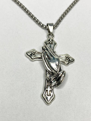 Colar Masculino com Pingente De Mãos Em Oração Com Cruz Aço Inoxidável 70cm - Monterrier